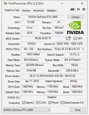 Video Card RTX 2060 Super 6gb 448 GB/S NVIDIA GDDR6 500W GTX 1080 192 Bit