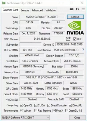 PCWINMAX GeForce RTX 3060 Ti LHR 8GB GDDR6 256-bit 14 Gbps PCIE 4.0 Twin Fan HD/DP Original GPU Graphics Card