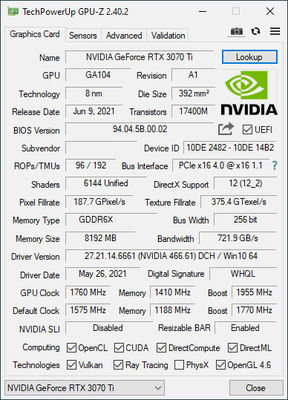 RTX 3070 Ti 8GB GDDR6X