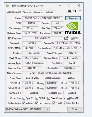 6GB Graphic Card GTX1660 SUPER NVIDIA Integrated Cooling Fans support OEM