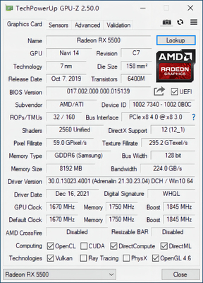 PCWINMAX RX 5500 8GB GDDR6 128 Bit Gaming Radeon Graphics Card 2 * DP + 1 * HDM1