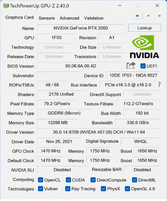 PCWINMAX RTX 2060 12GB 192BIT Boost Clock 1650 MHz GDDR6 Dual Fan Graphics Card DP DVI HD