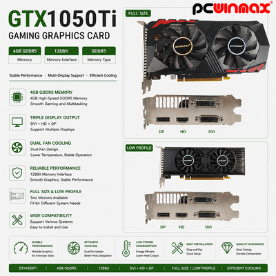 PCWINMAX GeForce GTX 1050 Ti Graphics Card 4GB DDR5 128 Bit Dual Fans 650MHz 1800MHz Frequency 1050Ti Desktop GPU