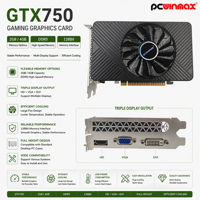 PCWINMAX Geforce GTX 750 4GB κάρτα γραφικών DDR5 128Bit DP HD DVI έξοδος PCIe x16 κάρτα γραφικών