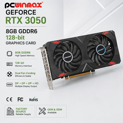 PCWINMAX τυχερό παιχνίδι GeForce RTX 3050 8GB GDDR6 εκατονεικοσαοκτάμπιτο HD/DP PCIe 4 διπλή κάρτα γραφικών ανεμιστήρων για το τυχερό παιχνίδι PC
