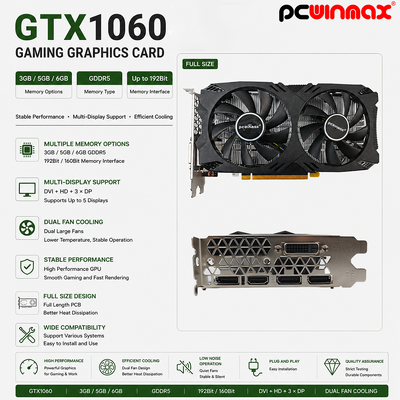 PCWINMAX OEM GeForce GTX 1060 5GB GDDR5 160bit κάρτα γραφικών παιχνιδιών Δύο ανεμιστήρες με κάρτα βίντεο HD DP DVI