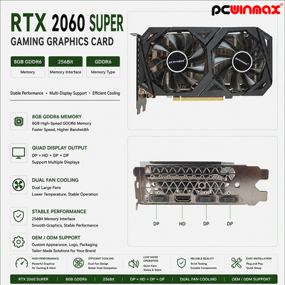 PCWINMAX κάρτα γραφικών RTX 2060 Super 8GB GDDR6 256Bit Dual-Fan GPU με HD + 3DP Ray Tracing για Gaming PC OEM Wholesale