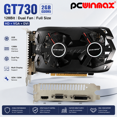 PCWINMAX Geforce GT 730 2GB DDR5 128 Bit Full Size GK108 VGA+HD+DVI Διασύνδεση Δύο ανεμιστήρες Παιχνιδιακές κάρτες γραφικών